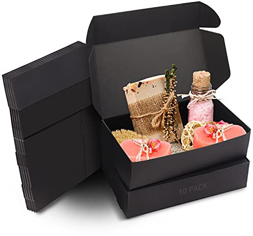 Kurtzy 10Stk Karton Geschenkbox Schwarz – Schachtel mit Deckel 19 x 11 x 4,5 cm Geschenkbox Pappe – Kraftpapier Geschenk Box Rechteckig zum Aufbauen als Geschenk Karton, Hochzeit, Party, Weihnachten