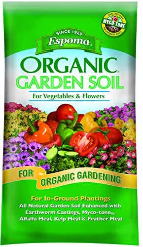 Espoma Organic Vegetable & Flower Garden Soil Natural and Organic in Ground Planting Mix. Use when Planting & Transplanting. For Organic Gardening. 1 Cubic Foot Bag