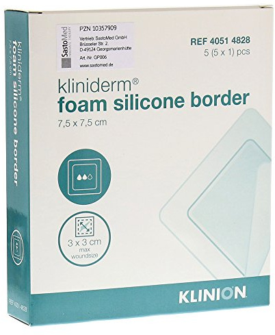 Kliniderm Foam Silicone Border Square Dressing, 10 Count, 7.5 x 7.5 cm