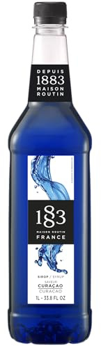1883 Maison Routin Premium Blue Curaçao Flavoured Syrup for Home Cocktail Making, Mocktails & Desserts, Vegan-Friendly, Allergen-Free, Preservative Free - 1L PET Bottle
