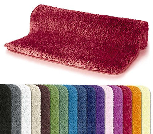 Spirella Badteppich Badematte Duschvorleger Mikrofaser Hochflor | flauschig | rutschhemmend | geeignet für Fußbodenheizung | 60x90 cm | Rot