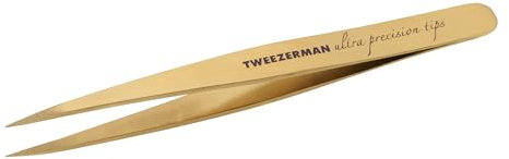 TWEEZERMAN Spitze Pinzette Ultra Precision (Handgeschliffene Spitzen, Augenbrauen zupfen, Splitter entfernen, rostfreier Edelstahl), Gold