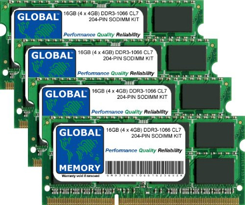 GLOBAL MEMORY 16Go (4 x 4Go) DDR3 1066MHz PC3-8500 204-PIN SODIMM MÉMOIRE RAM KIT pour Intel iMac (Fin 2009)