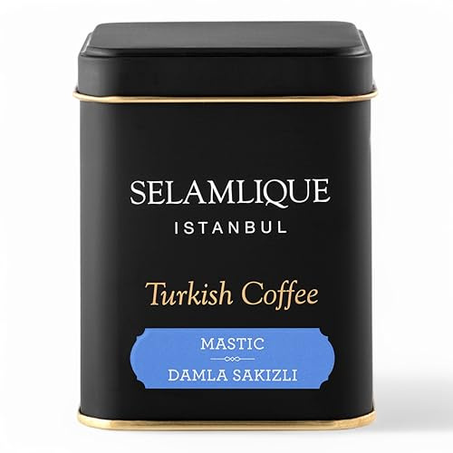 SELAMLIQUE ISTANBUL Mastic Flavoured Ground Turkish Coffee | Finely Ground for Smooth Brew | Premium Arabica Beans | Stone-Milled Medium Roast | Authentic Spiced Turkish Coffee – 125g Box