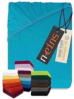 npluseins klassisches Jersey Spannbetttuch - vielen Farben + Größen - 100% Baumwolle 159.192, 140-160 x 200 cm, türkis