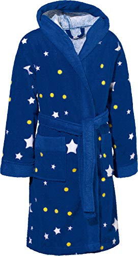 Erwin Müller Kinder-Bademantel mit Kapuze Frottier blau Größe 146/152 - saugstark, hautfreundlich, mit Tasche, Sterne