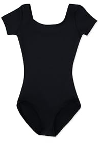 Capezio Maillot básico de manga corta para mujer, Negro, XL