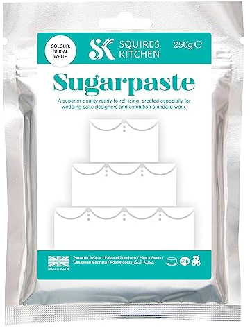 Squires Kitchen Bridal White Ready to Roll Sugarpaste Icing for Decorating Cakes, Cupcakes and Cookies, Premium Quality Rolled Fondant - 250g