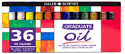 Daler-Rowney Graduate 22ml Oil Paint Set, 36 Assorted Colours, High Lightfastness, Ideal for Student Artists & Hobbyists