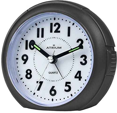 Atrium Wecker Analog Quarz ohne Ticken mit Licht und Snooze Schwarz Metallic A240-7