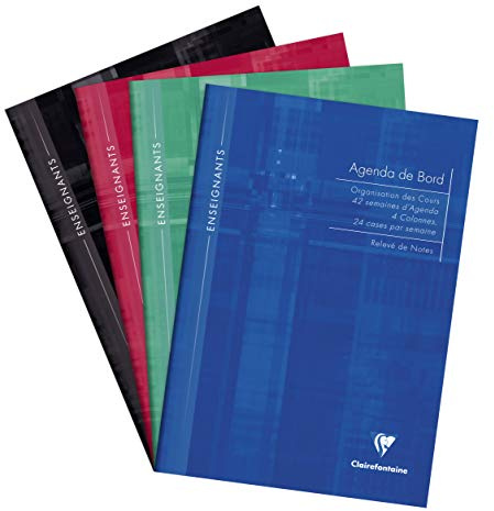 Clairefontaine 9059C Un Agenda de Bord Rembordé Rigide 4 Colonnes (24 cases/semaine) - A4 21x29,7 cm - 144 Pages (42 semaines) - Papier Blanc 90 g - Couverture Carte Pelliculée - Couleur Aléatoire