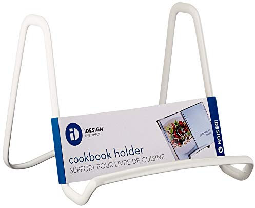 iDesign Metall-Buchständer, Kochbuchhalter, Dekoteller- und Fotohalter, Platzsparend, Weiß
