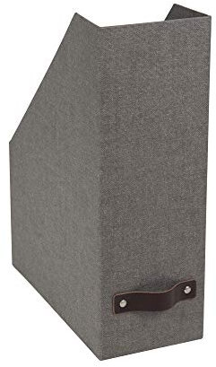Bigso Box of Sweden Archivador vertical para periódicos, revistas y actas – Práctica caja clasificadora de tablero de fibras y papel con aspecto de lino – Revistero archivador rígido y con asa – gris