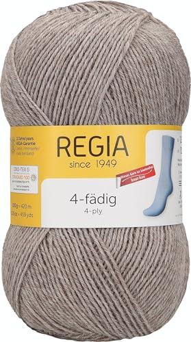 REGIA 4-fädig Uni 9801268-02070 holzmeliert Handstrickgarn, Sockengarn, 100g Knäuel