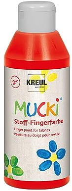 Kreul 28403 – Mucki starkt tyg – vattenbaserad fingerfärg, parabenfri, glutenfri, laktosfri och vegan, optimal för användning med fingrar och händer, 250 ml flaska, röd