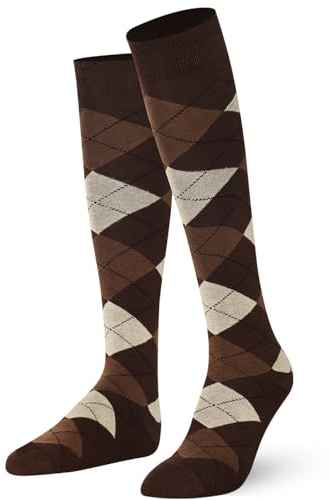 MySocks Hommes Femmes Genou Haute Chaussettes,Marron Crème Noir Ligne,42-46