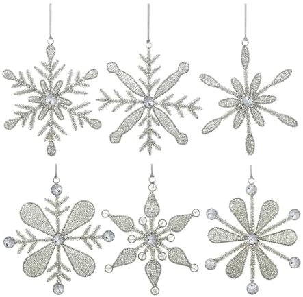 Handmade Snowflake Iron & Glass Pendant Christmas Tree Ornaments Set | ShalinIndia Elegant Hanging Decor for Home and Party Decoration | Ideal 6 Inches Christmas Decorations for Tree (E)