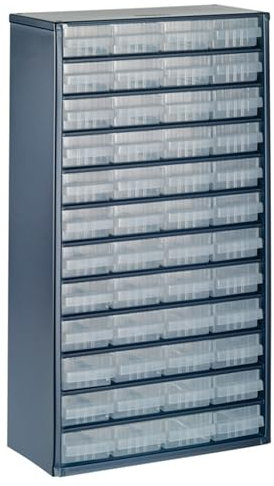 raaco Kleinteilemagazin C12-48 mit 48 Schubladen, Tragkraft 39.6 kg, 15 x 30.6 x 55.2 cm, geeignet für Wandmontage, Schraubenregal für Kleinteile für Werkstatt Ordnungssystem