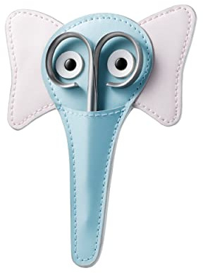 Rubis Stainless Steel Infant Nail Scissors with Blue Leather Elephant Case, For Precise Fingernails and Cuticles, 1K416, Silver,Rubis Switzerland Swiss Made World Renowned Precision