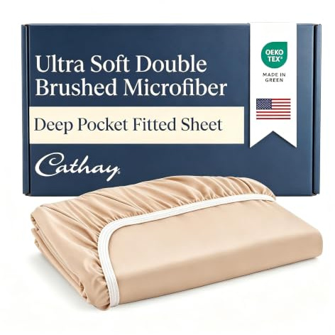 Cathay Home Queen Fitted Sheet Only, 14 Deep Pocket Ultra Soft, Cream