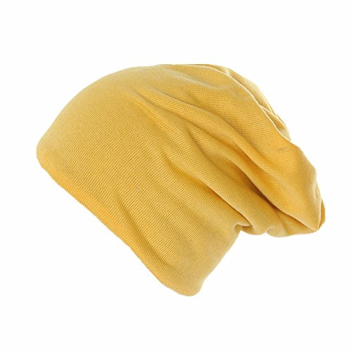 Barn jersey slouch beanie lång varm stickad mössa unisex enfärgad vinter trend, GUL, 49-51