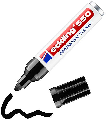 Edding 550 Marcatore Permanente, Nero, Blister 1Pz, Punta a Scalpello 3-4 Mm, Impermeabile, Asciugatura Rapida Senza Sbavature, per Cartone, Plastica, Legno, Metallo, Vetro e Tessuto