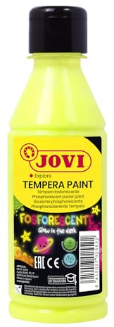 Jovi - Gouache phosphorescente, Bouteille de 250ml, Couleur Jaune, Peinture à Base d'ingrédients naturels, Facile à Laver, sans Gluten, Idéal pour l'école