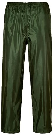 Portwest S441 Klassiska Regnbyxor Elastisk Midja Vattentät Lättvikt Skaltyg | Olivgrön, 4XL, EN 343 Klass 3:1, UPF 50+, Normal Passform, 1 Ficka, Polyester, Justerbar Fåll, Tejpade Sömmar, Sydda Sömmar