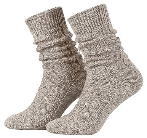 Piarini 43-44 1 Paar kurze Trachtensocken Trachtenstrümpfe Schoppersocke mit Zopfmuster Herren - Wolle Nussmeliert Braun