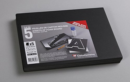 Clairefontaine 193646C förpackning (med 5 skumkartonger, DIN A4 21 x 29,7 cm, 5 mm, syrafri, lätt och fast, lämplig för dekoration, som bildram eller för modellering) 5-pack svart