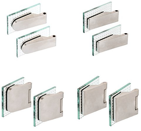 Glastürband Paar Edelstahl matt Glastürbeschlag Studiobohrung Glastürbänder Glastürscharnier (2-tlg. Bänder rund - Edelstahloptik)