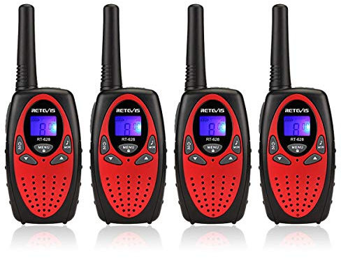 Retevis RT628 Walkie Talkie 4er Set, Kinder Funkgerät Große Reichweite, Kinder, Spielzeug ab 3-12 Jahre, Geschenke für Geburtstag Urlaub, Camping, Abenteuer (2 Paare, Rot)