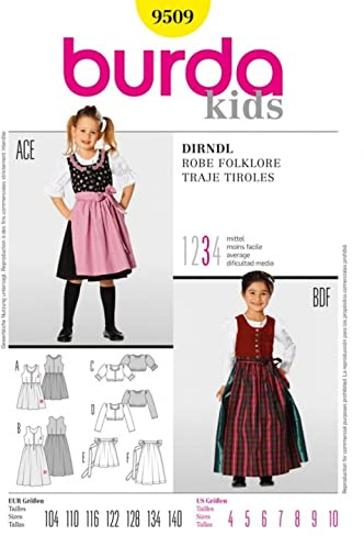 Burda patrón de Costura de los niños 9509 – Dirndl de Vestidos y Delantales de Edades: 4 – 10
