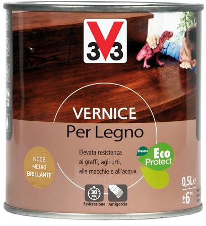 V33 Vernice per Legno Noce Medio Brillante 0.5 L