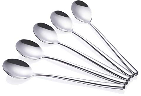 Korean Spoon,Stainless Steel Long Handle Soup Spoons,Long Tablespoon,Coffee Spoon,Silver,Pack of 5 (8.7x1.6 inches)