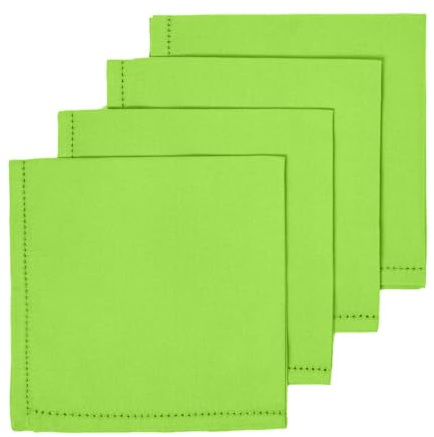 HOMESCAPES Tovaglioli in cotone, set di 4, biancheria da tavola tinta unita, limone verde