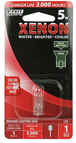 Feit Electric BP5XN-12 12-Volt 5-Watt T-5 Wedge Base Xenon Light Bulb, 3000K, Bright White Replacement Bulb