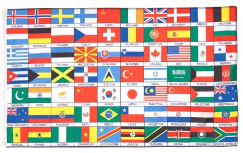 AZ FLAG Bandiera 70 Paesi Del Mondo 150x90 cm - Bandiera 70 Stati Del Mondo 90 X 150 cm