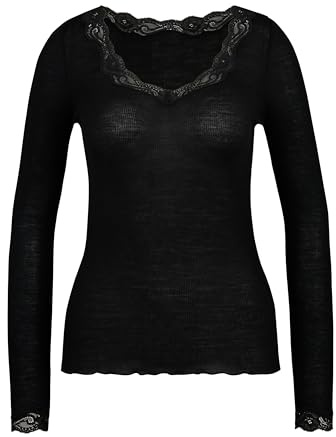 CALIDA Richesse Lace Top Damen, aus Schurwolle und Seide, mit Spitze am Ausschnitt, Feinripp im Rundstrick ohne störenden Seitennähte, temperaturausgleichend