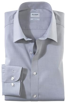 Olymp Herren Hemd Level 5 Body Fit Langarm, Silber, 38