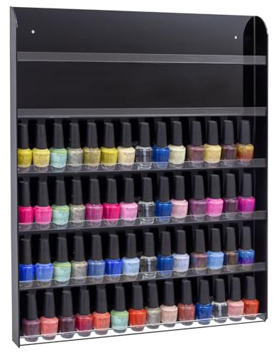 MyGift Black Premium Acrylic Wall Mounted Salon Nail Polish Rack, 6 Tier Display Shelf Storage Organizer - Holds up to 102 Nail Polish Bottles