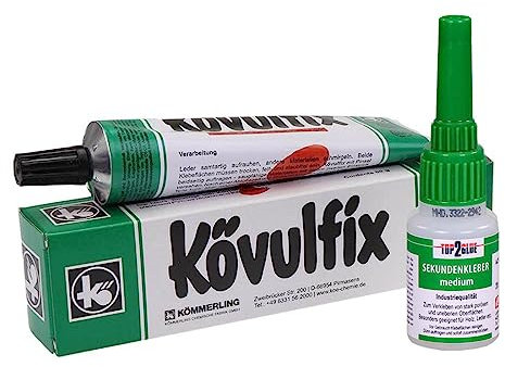 Langlauf Schuhbedarf Kontaktkleber Kövulfix Schuhkleber extra stark wasserfest - 20g Cyanacrylat Sekundenkleber mittelviskos - Lederkleber 60g - Profi Schuhreparatur Kleber für Schuhsohlen und Absatz