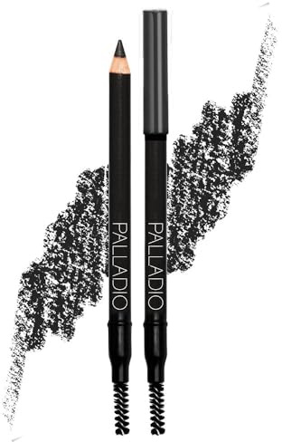 Palladio Brow Pencil, Creates Hair Like Lines, Fills Brows, Attached Brush Softens Pencil Strokes, Natural Appearance, Enhances Eyebrows, Long Lasting, Ultra Precise, Black