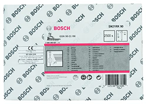 Bosch 2608200031 - Chiodo con testa tonda 21° SN21RK 90, non trattato, liscio