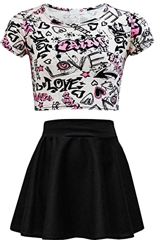 A2Z 4 Kids Bambini Ragazze Love Graffiti Stampare - Love Crop & Skirt Set 11-12