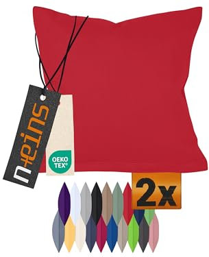 npluseins Doppelpack Baumwoll-Kissenbezüge - Moderne Wohndekoration in schlichtem Design 317.361, 40 x 80 cm, rot