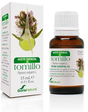 Soria Natural Tomillo Aceite Esencial – Con Thymus vulgaris L. – Ingredientes 100% Naturales - Propiedades Terapéuticas - Aceite Esencial 100% Puro - Frasco con gotero de 15 ml.