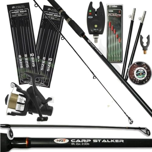 Carp Fishing Stalking Set up With Black 8FT Rod & Reel Bite Alarm Tackle Bundle
