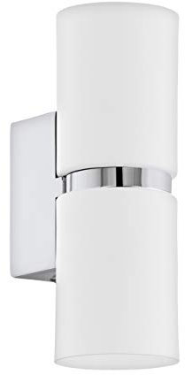 EGLO LED Wandlampe Passa, 2 flammige Wandleuchte, Wandstrahler innen aus Metall in Weiß und Chrom, Wohnzimmerlampe, Flurlampe mit Up and Down Light, rund, GU10 Fassung