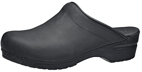 Sanita | Sonja Textured Mule Clog | Original Handmade Flexible Leather Clog for Women | Maximum Stability | Anatomical Shaped Footbed with Soft Foam | Black | 8 UK